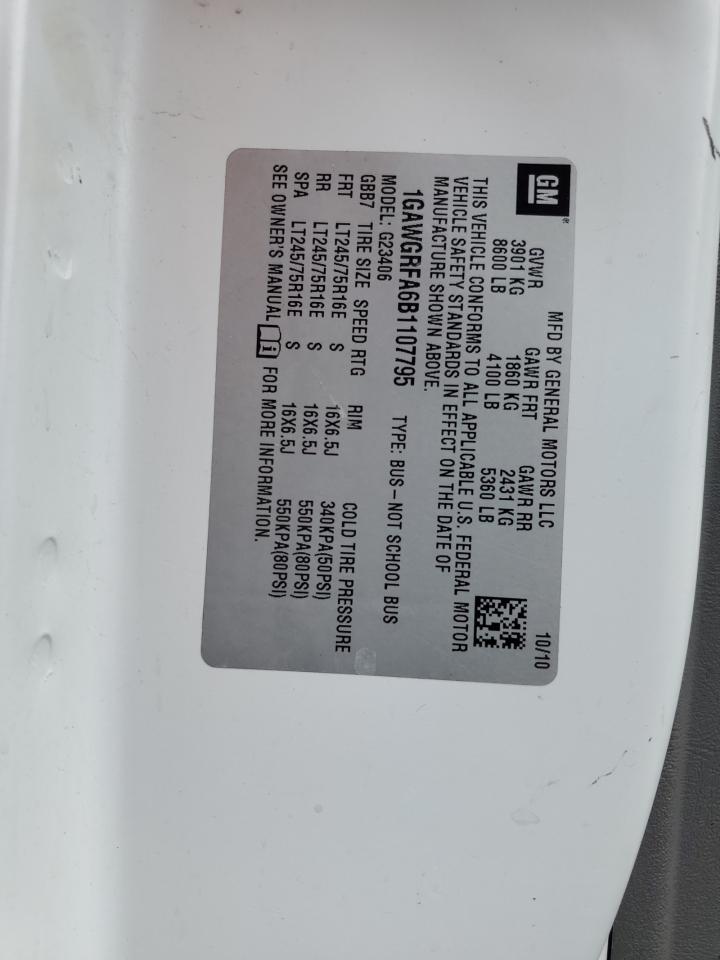 2011 Chevrolet Express G2500 Lt VIN: 1GAWGRFA6B1107795 Lot: 60276194