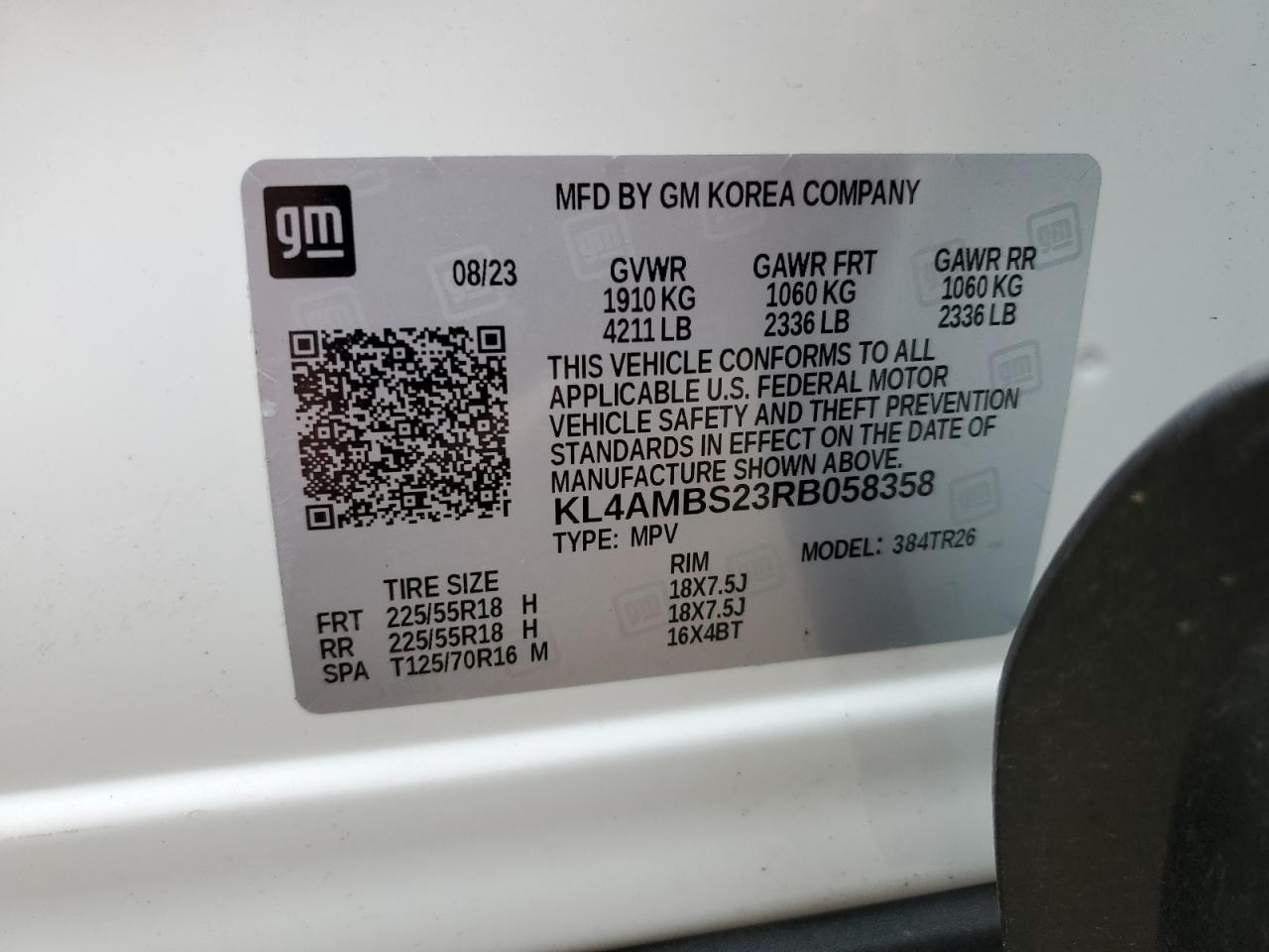 2024 Buick Encore Gx Preferred VIN: KL4AMBS23RB058358 Lot: 59684044