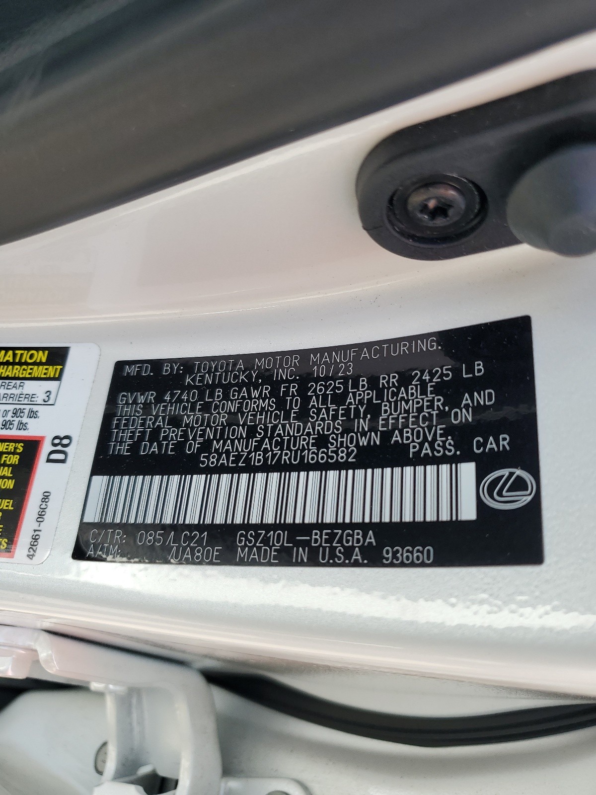 58AEZ1B17RU166582 2024 Lexus Es 350 Base