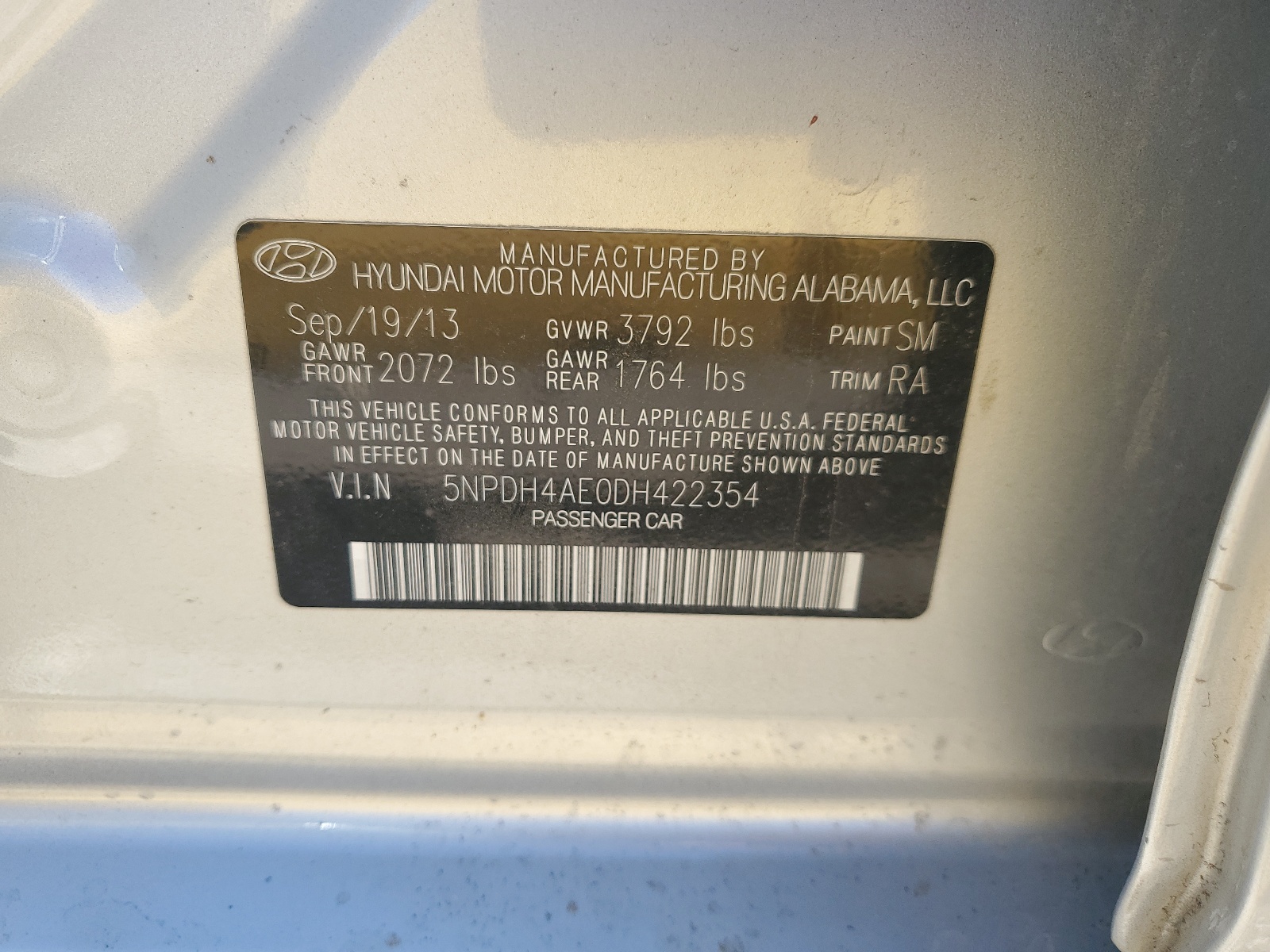 5NPDH4AE0DH422354 2013 Hyundai Elantra Gls