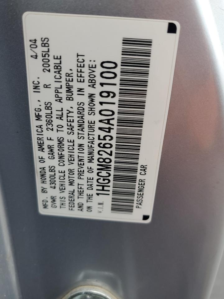 2004 Honda Accord Ex VIN: 1HGCM82654A019100 Lot: 59036934
