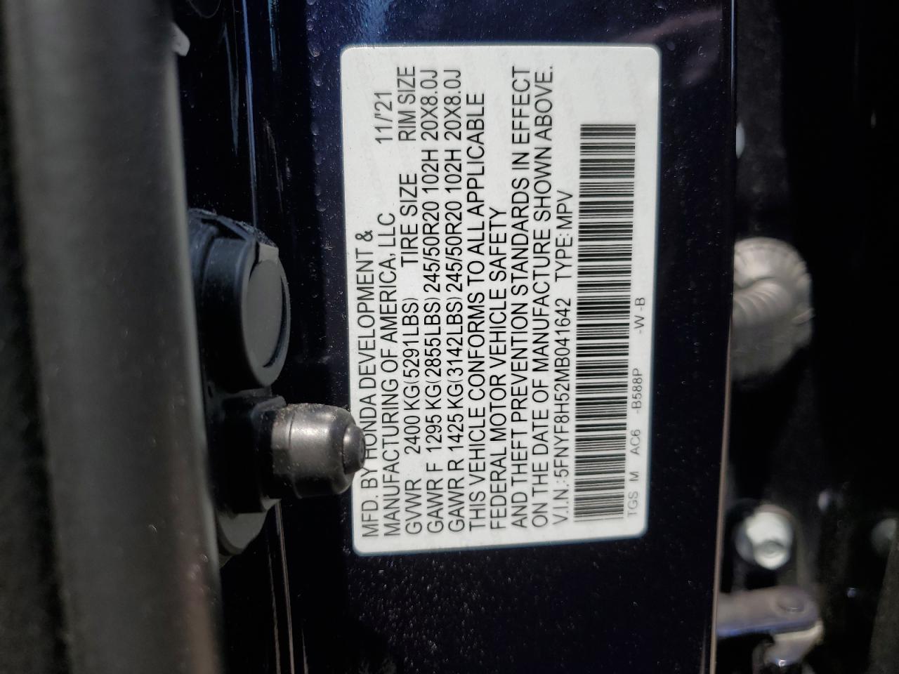 2021 Honda Passport Exl VIN: 5FNYF8H52MB041642 Lot: 60648744