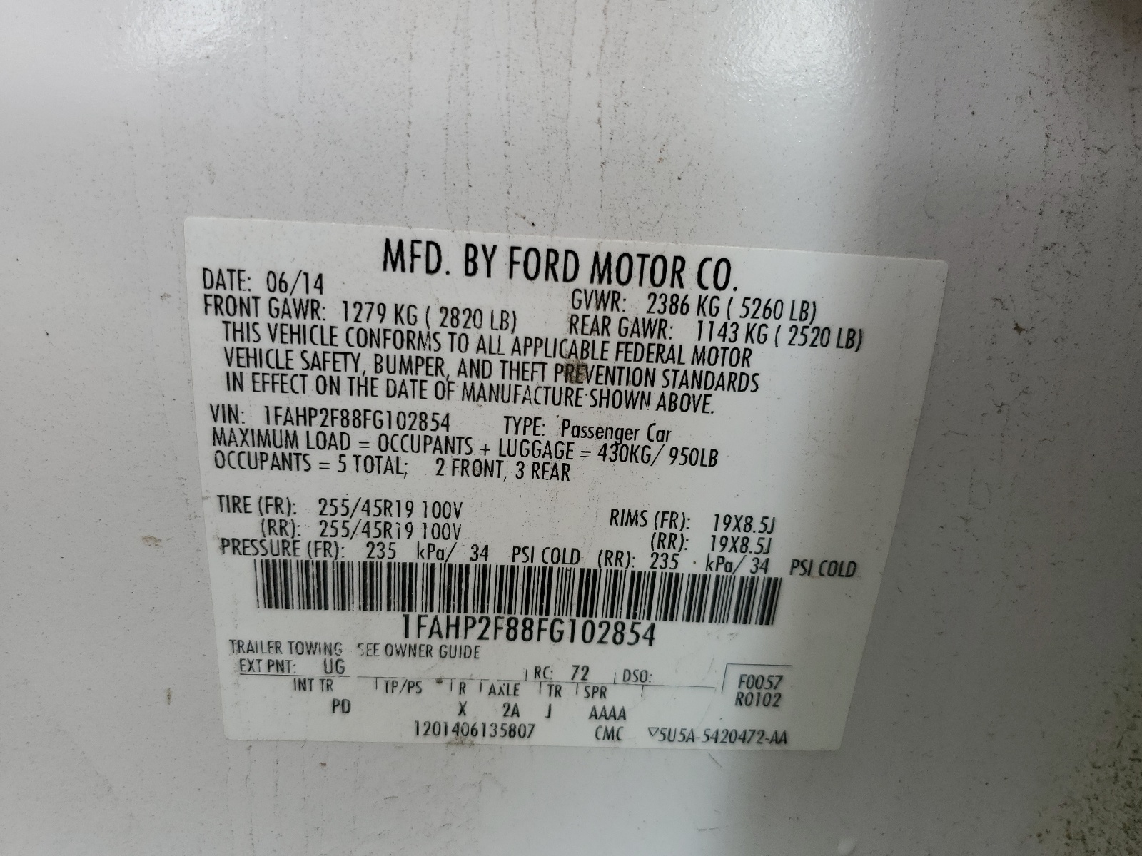 1FAHP2F88FG102854 2015 Ford Taurus Limited