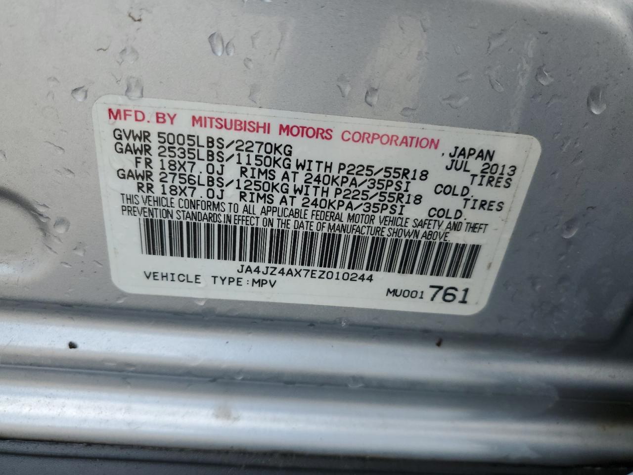 2014 Mitsubishi Outlander Gt VIN: JA4JZ4AX7EZ010244 Lot: 60020144