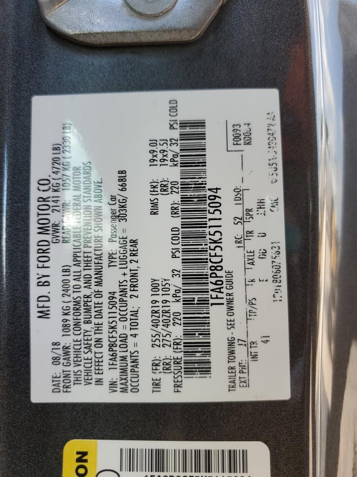 2019 Ford Mustang Gt VIN: 1FA6P8CF5K5115094 Lot: 59275724