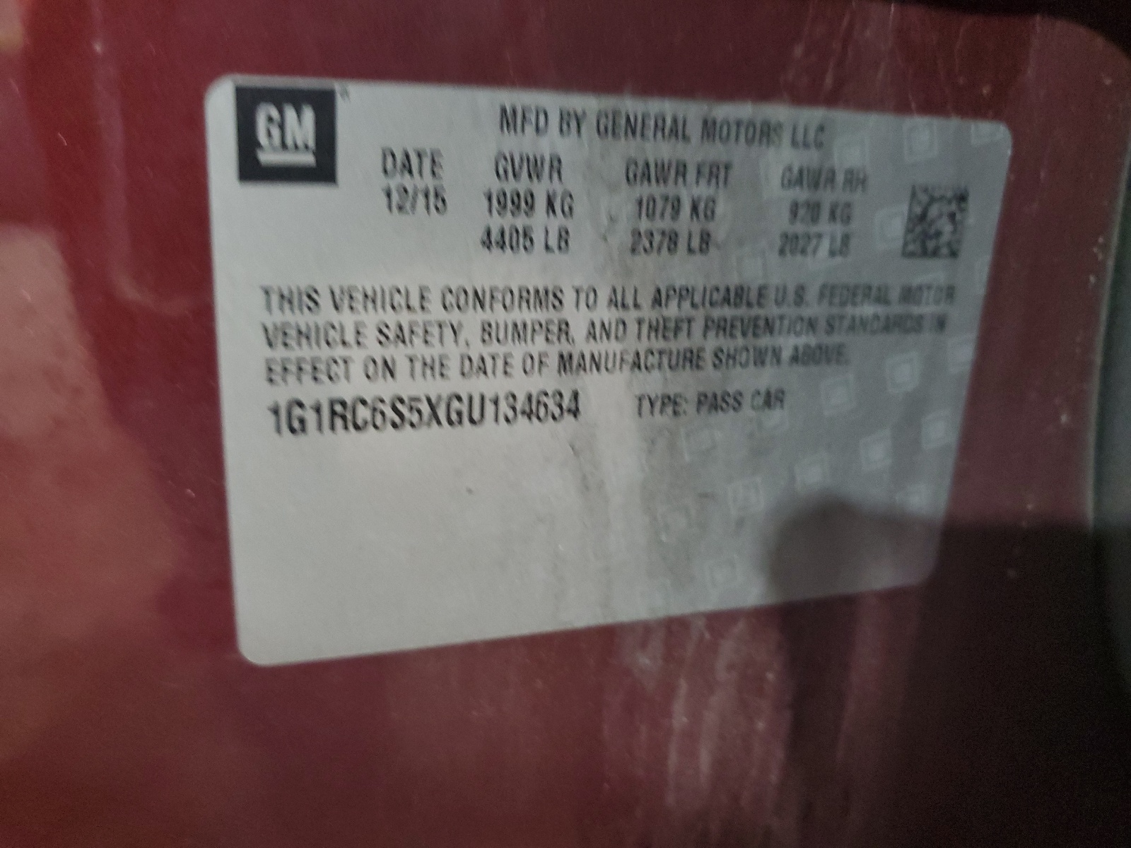 1G1RC6S5XGU134634 2016 Chevrolet Volt Lt