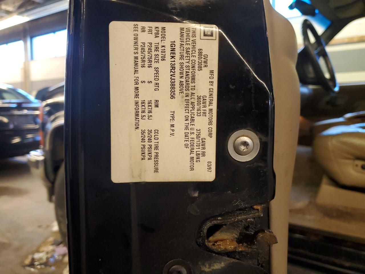 1997 Chevrolet Tahoe K1500 VIN: 1GNEK13R2VJ388356 Lot: 57386254