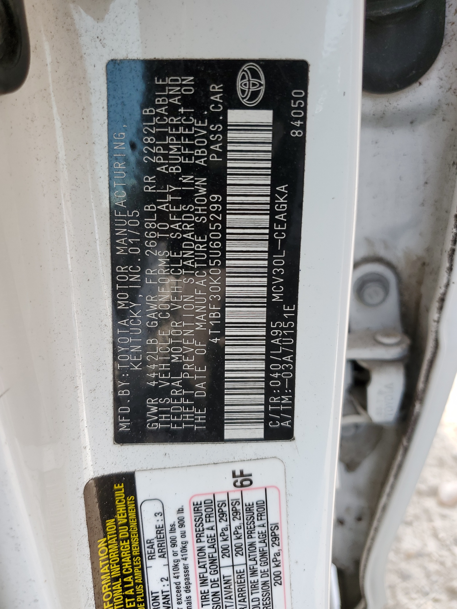 4T1BF30K05U605299 2005 Toyota Camry Le