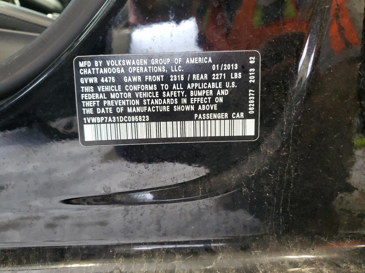 2013 Volkswagen Passat Se VIN: 1VWBP7A31DC095823 Lot: 60508744