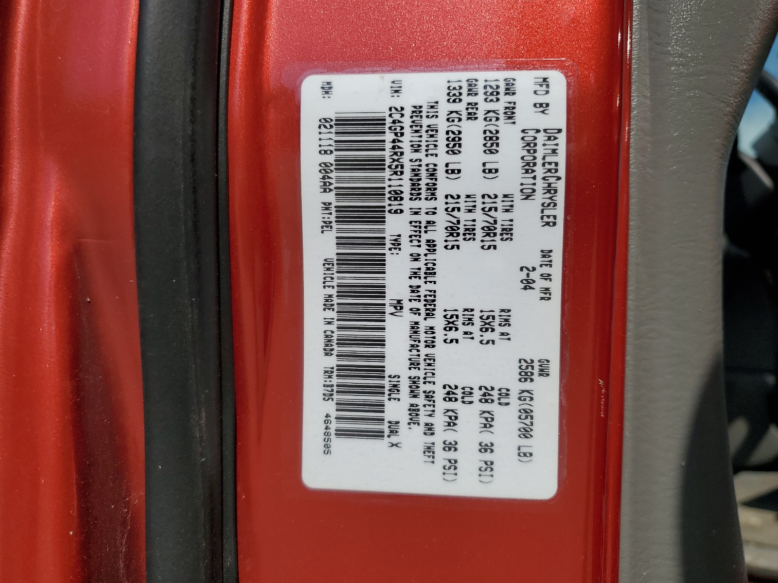 2C4GP44RX5R110819 2005 Chrysler Town & Country Lx