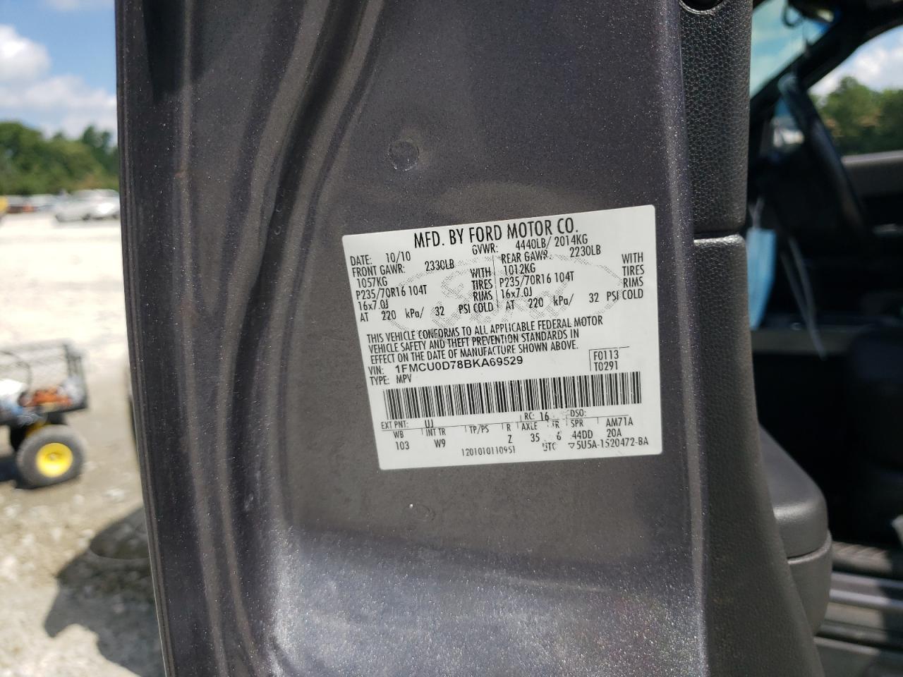 2011 Ford Escape Xlt VIN: 1FMCU0D78BKA69529 Lot: 58276384