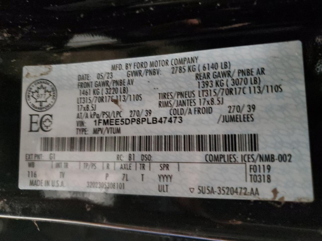 2023 Ford Bronco Base VIN: 1FMEE5DP8PLB47473 Lot: 58208234