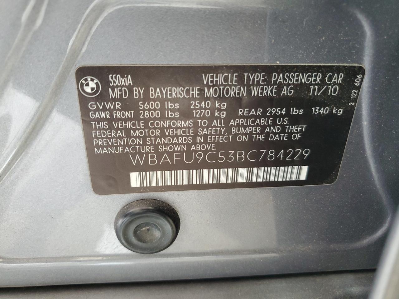 2011 BMW 550 Xi VIN: WBAFU9C53BC784229 Lot: 60052144