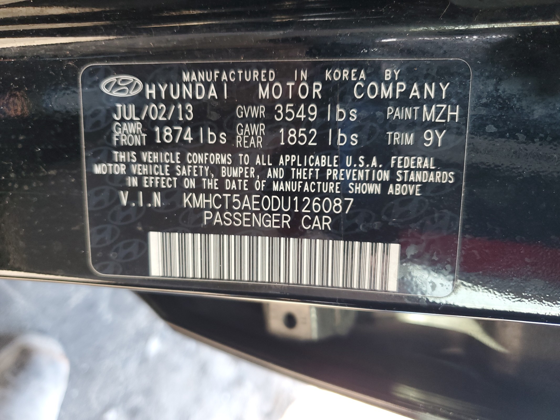 KMHCT5AE0DU126087 2013 Hyundai Accent Gls