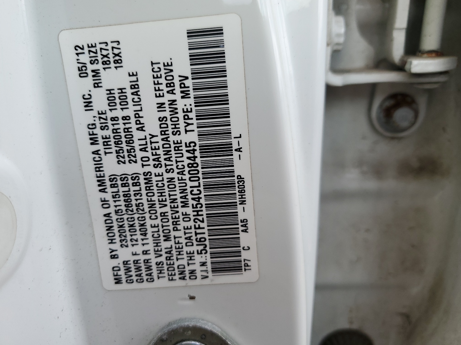 5J6TF2H54CL008445 2012 Honda Crosstour Exl