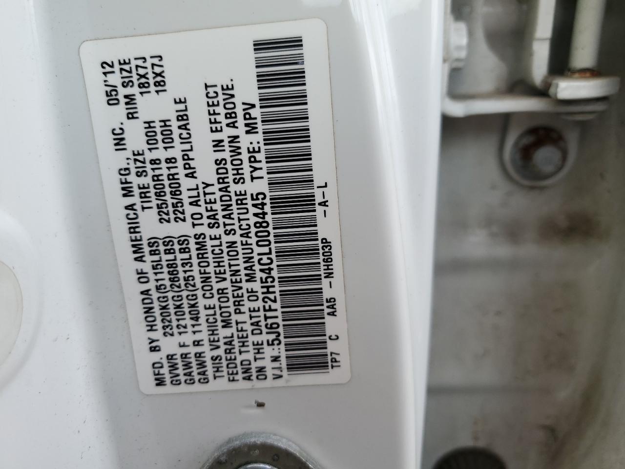 2012 Honda Crosstour Exl VIN: 5J6TF2H54CL008445 Lot: 58286564