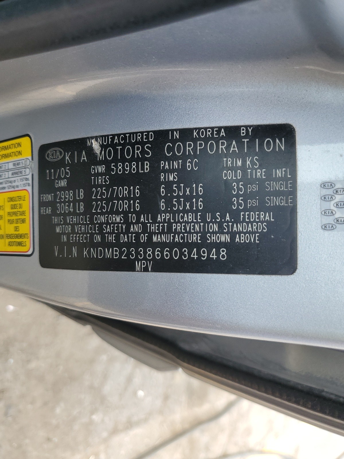 KNDMB233866034948 2006 Kia Sedona Ex