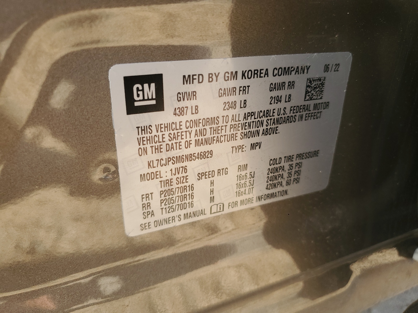 KL7CJPSM6NB546829 2022 Chevrolet Trax 1Lt