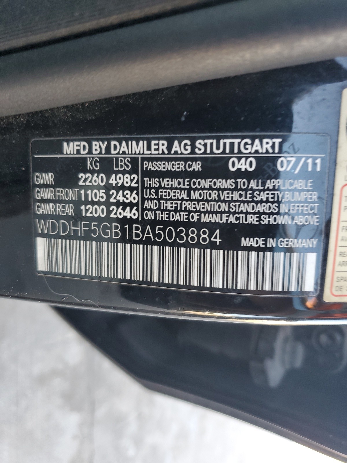 WDDHF5GB1BA503884 2011 Mercedes-Benz E 350