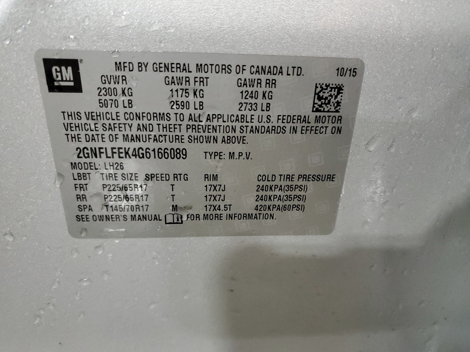 2GNFLFEK4G6166089 2016 Chevrolet Equinox Lt