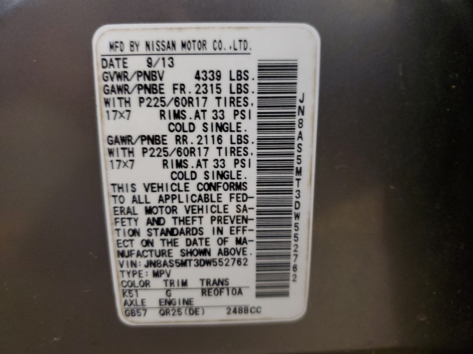 JN8AS5MT3DW552762 2013 Nissan Rogue S