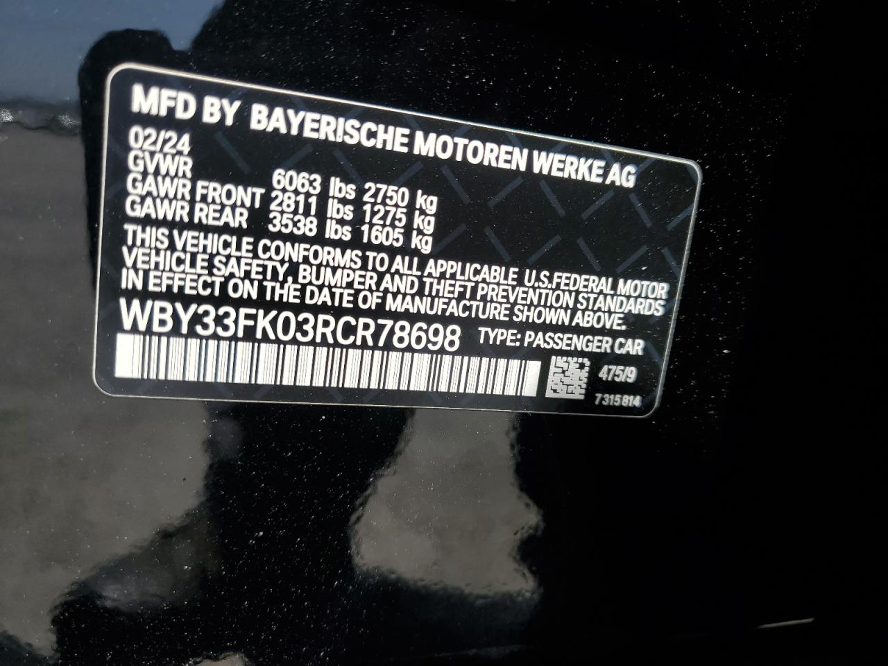 WBY33FK03RCR78698 2024 BMW I5 Edrive 40