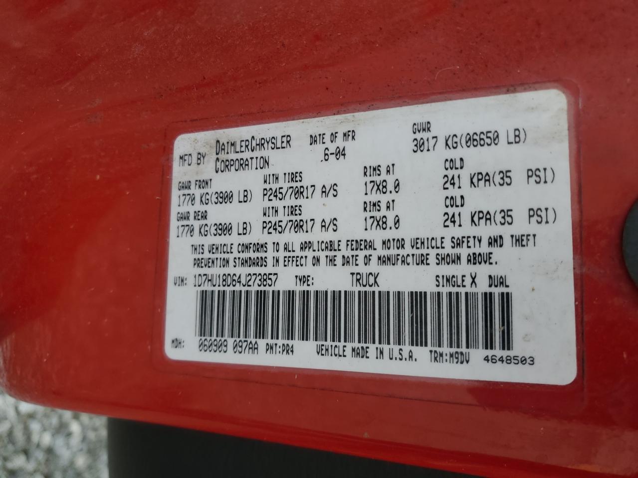 2004 Dodge Ram 1500 St VIN: 1D7HU18D64J273857 Lot: 57936164