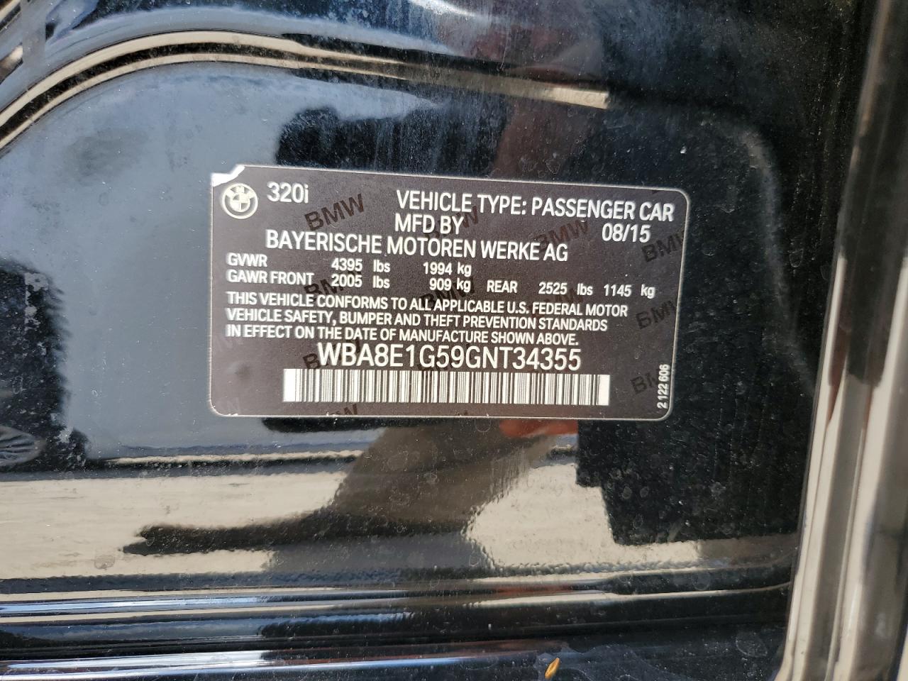2016 BMW 320 I VIN: WBA8E1G59GNT34355 Lot: 60033394