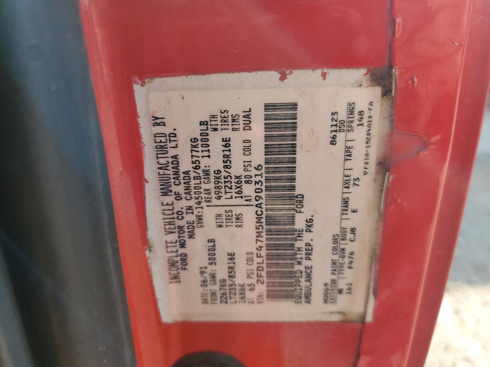 2FDLF47M5MCA90316 1991 Ford F Super Duty