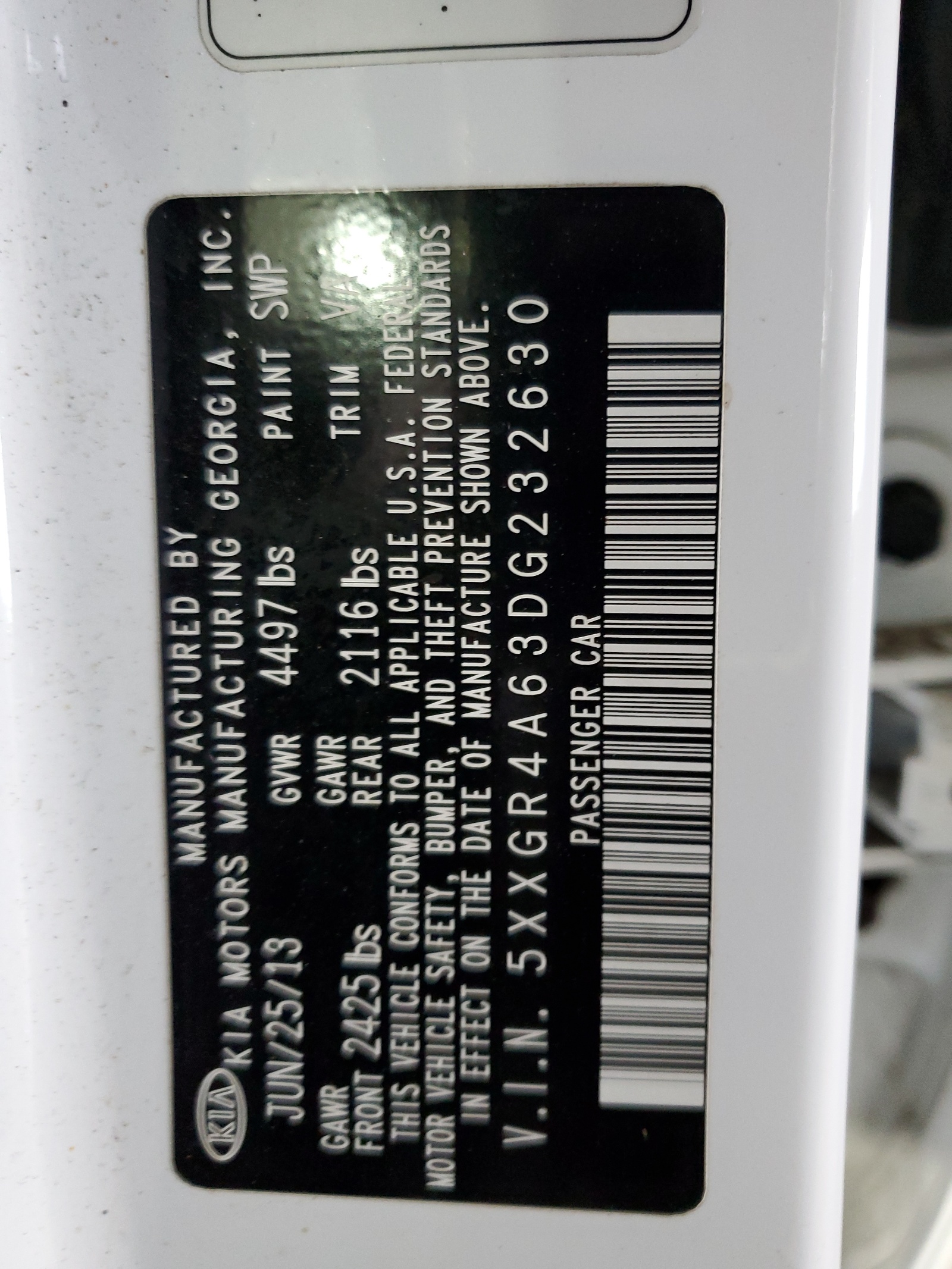 5XXGR4A63DG232630 2013 Kia Optima Sx