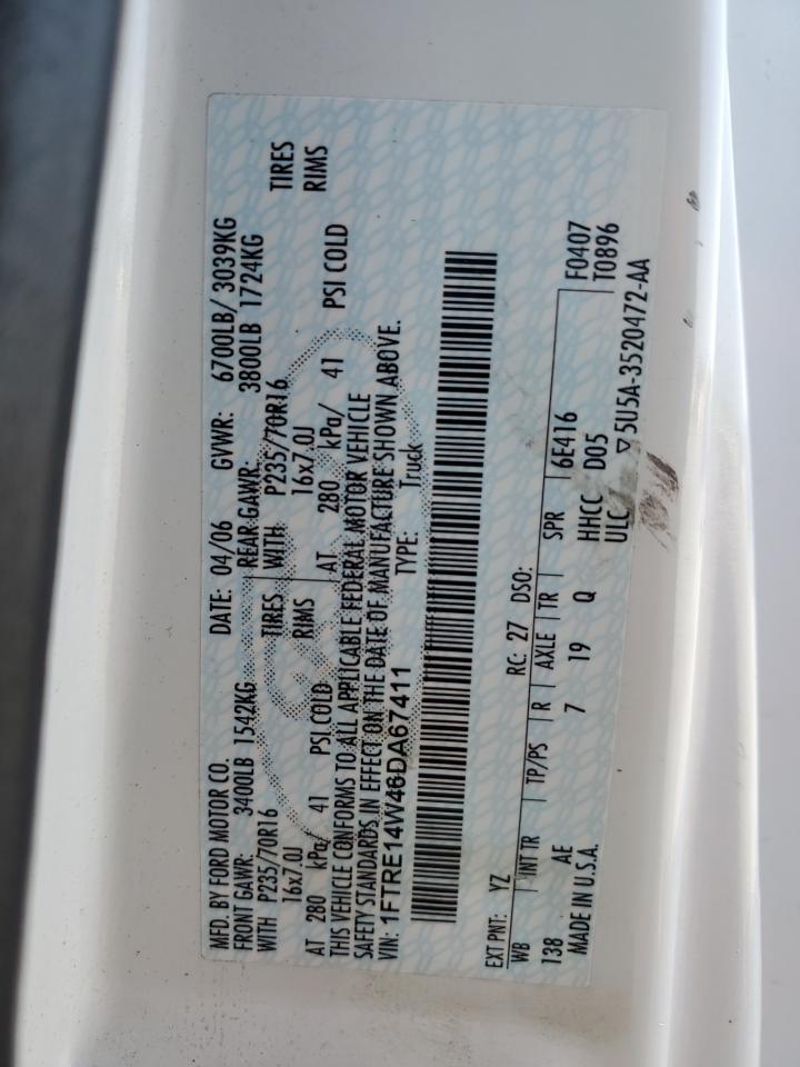 2006 Ford Econoline E150 Van VIN: 1FTRE14W46DA67411 Lot: 58824234