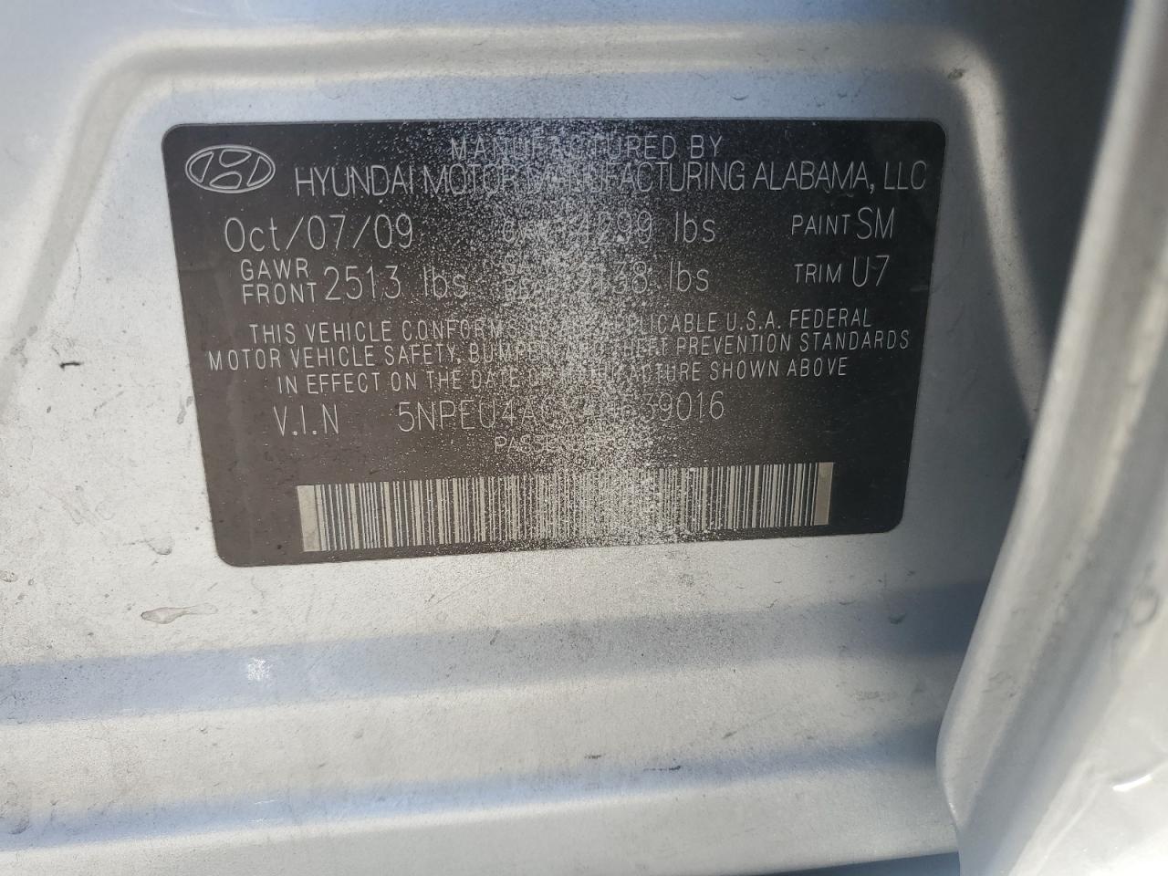 2010 Hyundai Sonata Se VIN: 5NPEU4ACXAH639016 Lot: 60511274