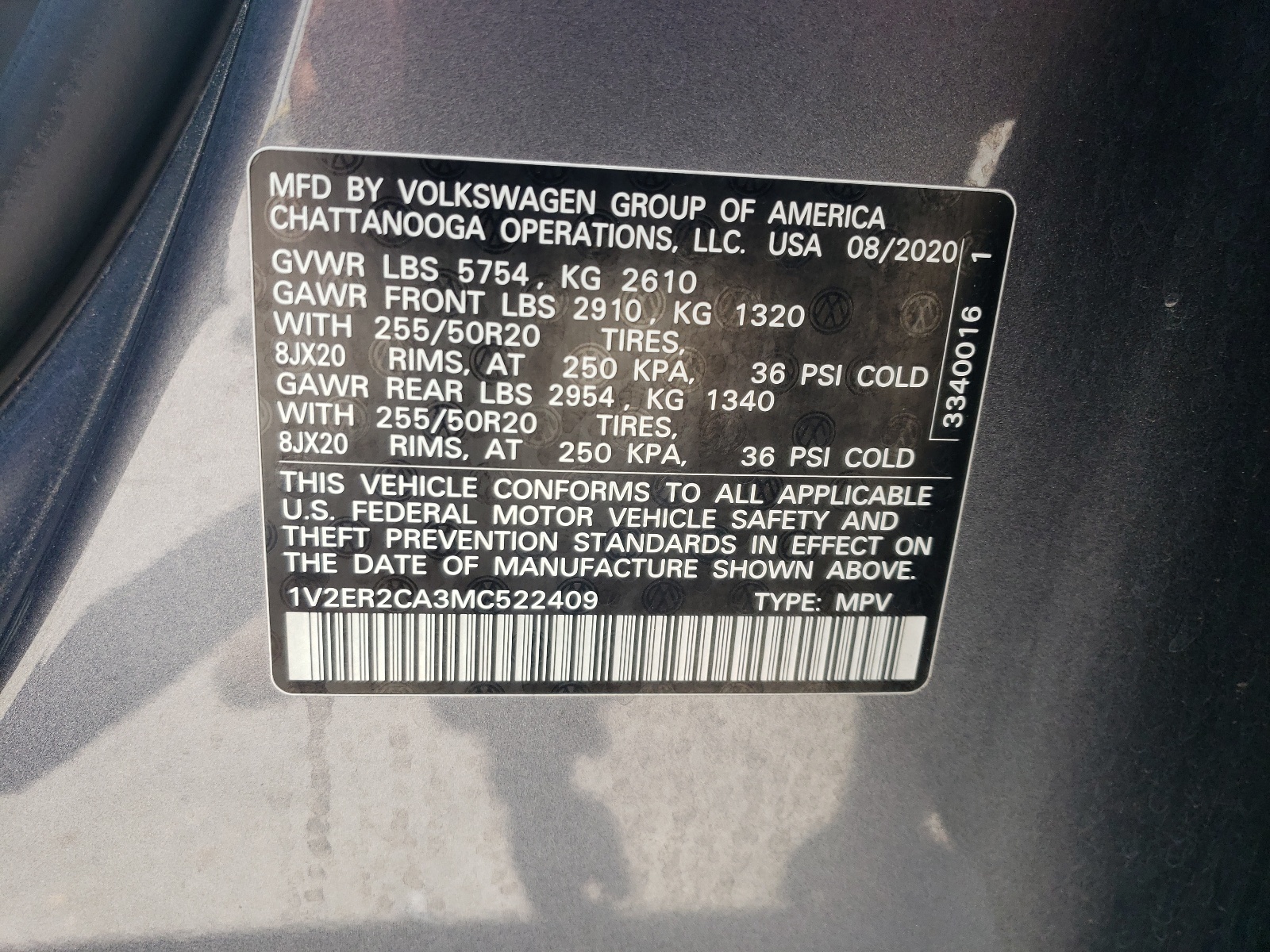 1V2ER2CA3MC522409 2021 Volkswagen Atlas Sel