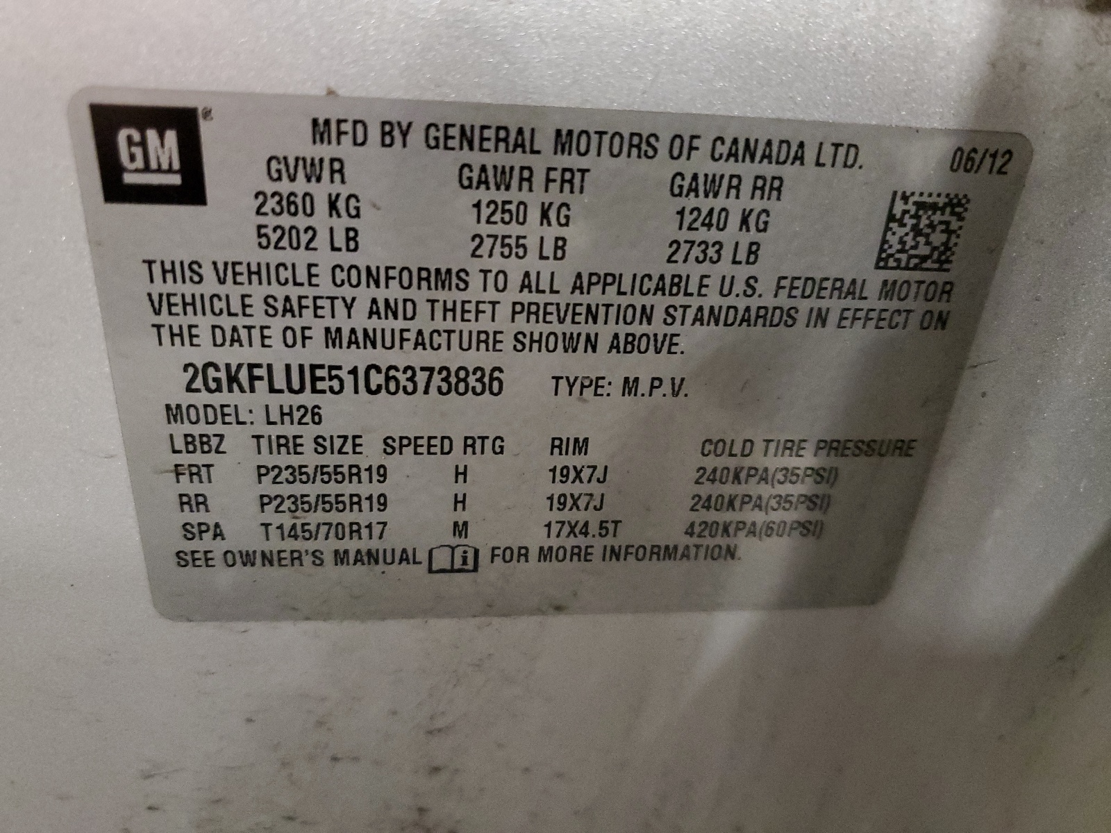 2GKFLUE51C6373836 2012 GMC Terrain Slt