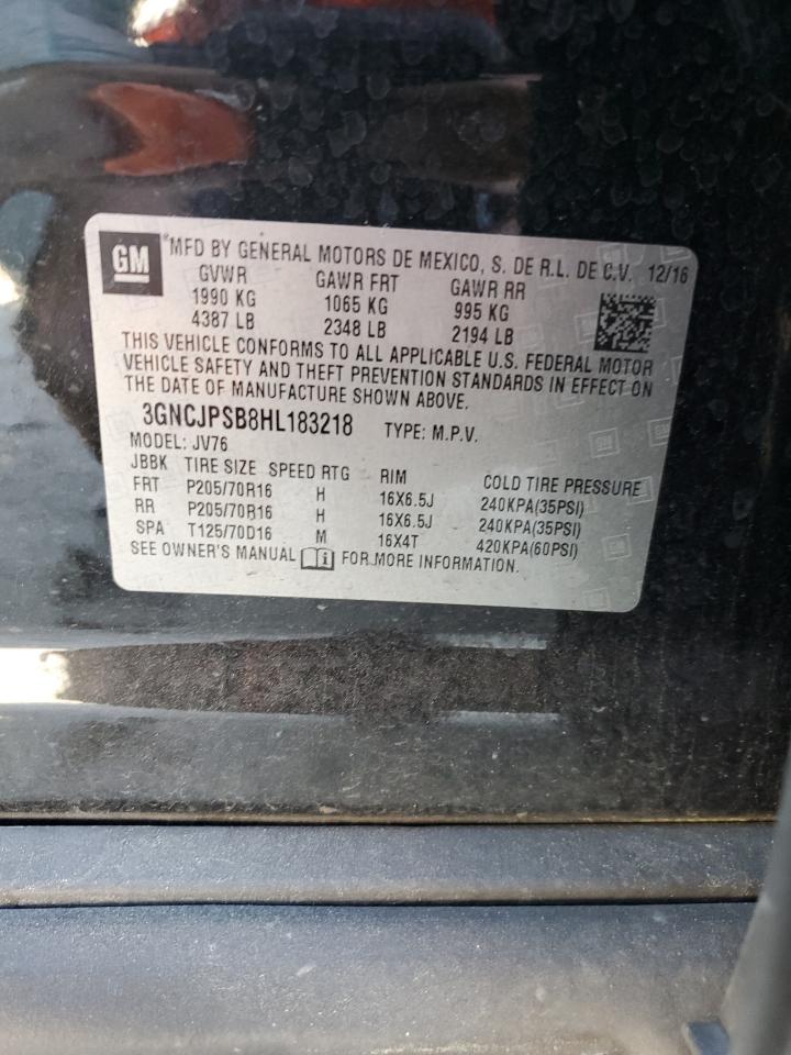 2017 Chevrolet Trax 1Lt VIN: 3GNCJPSB8HL183218 Lot: 57551084