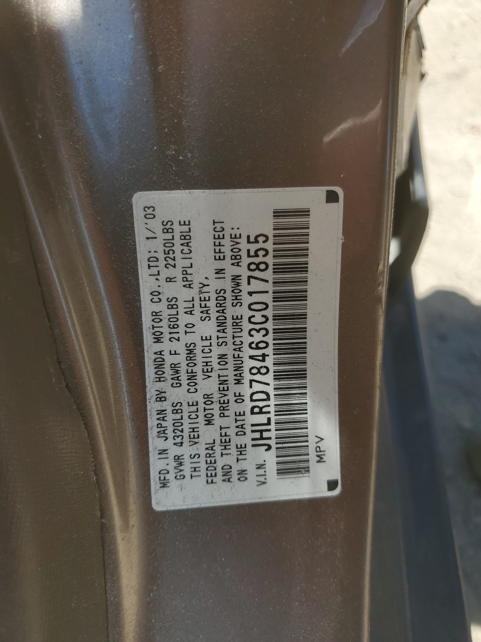 JHLRD78463C017855 2003 Honda Cr-V Lx