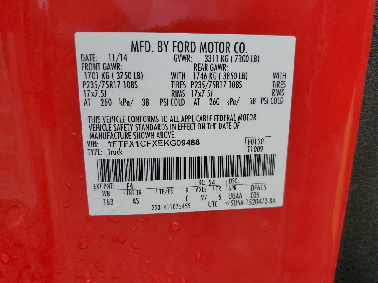 1FTFX1CFXEKG09488 2014 Ford F150 Super Cab