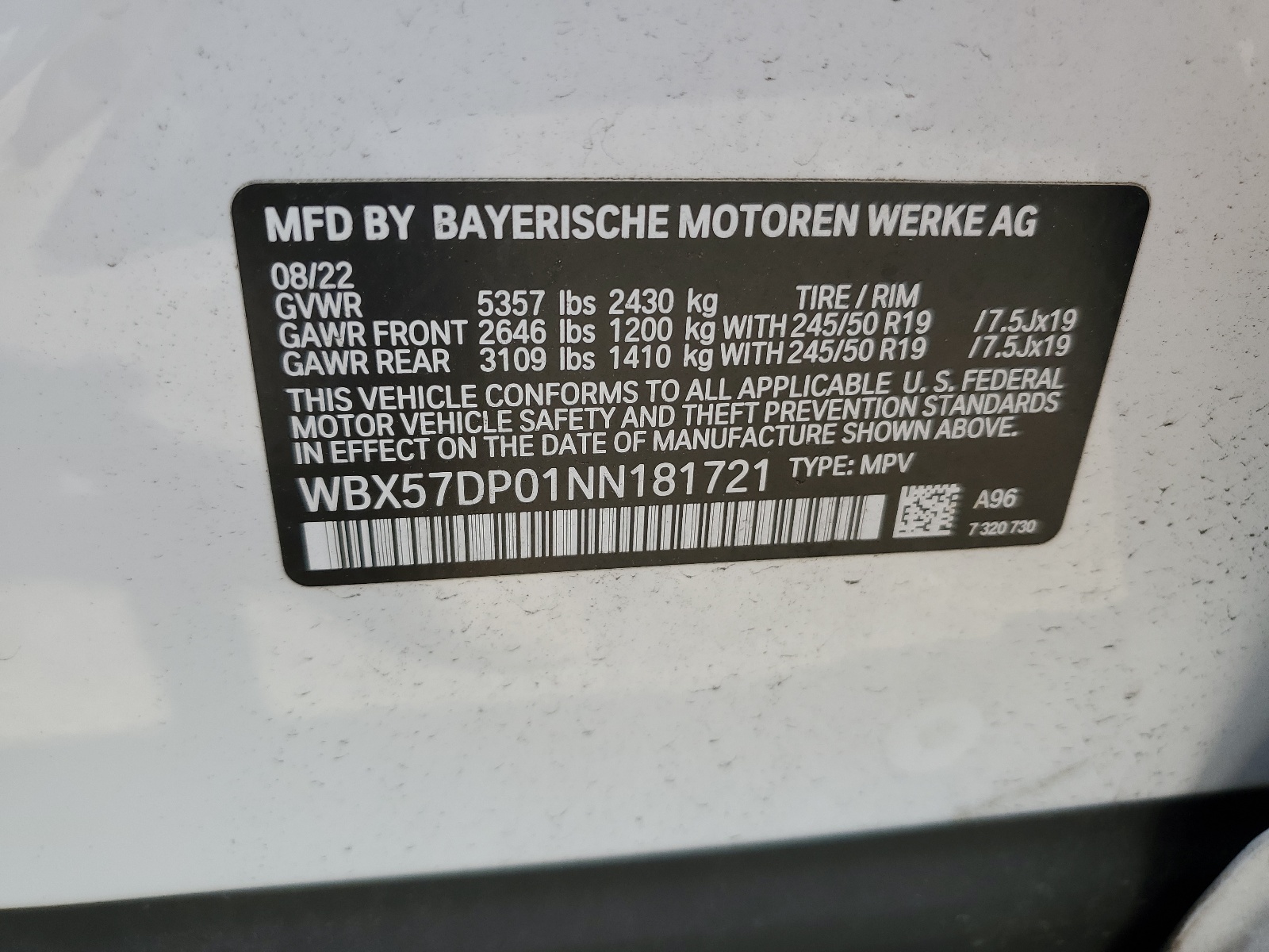 WBX57DP01NN181721 2022 BMW X3 xDrive30I