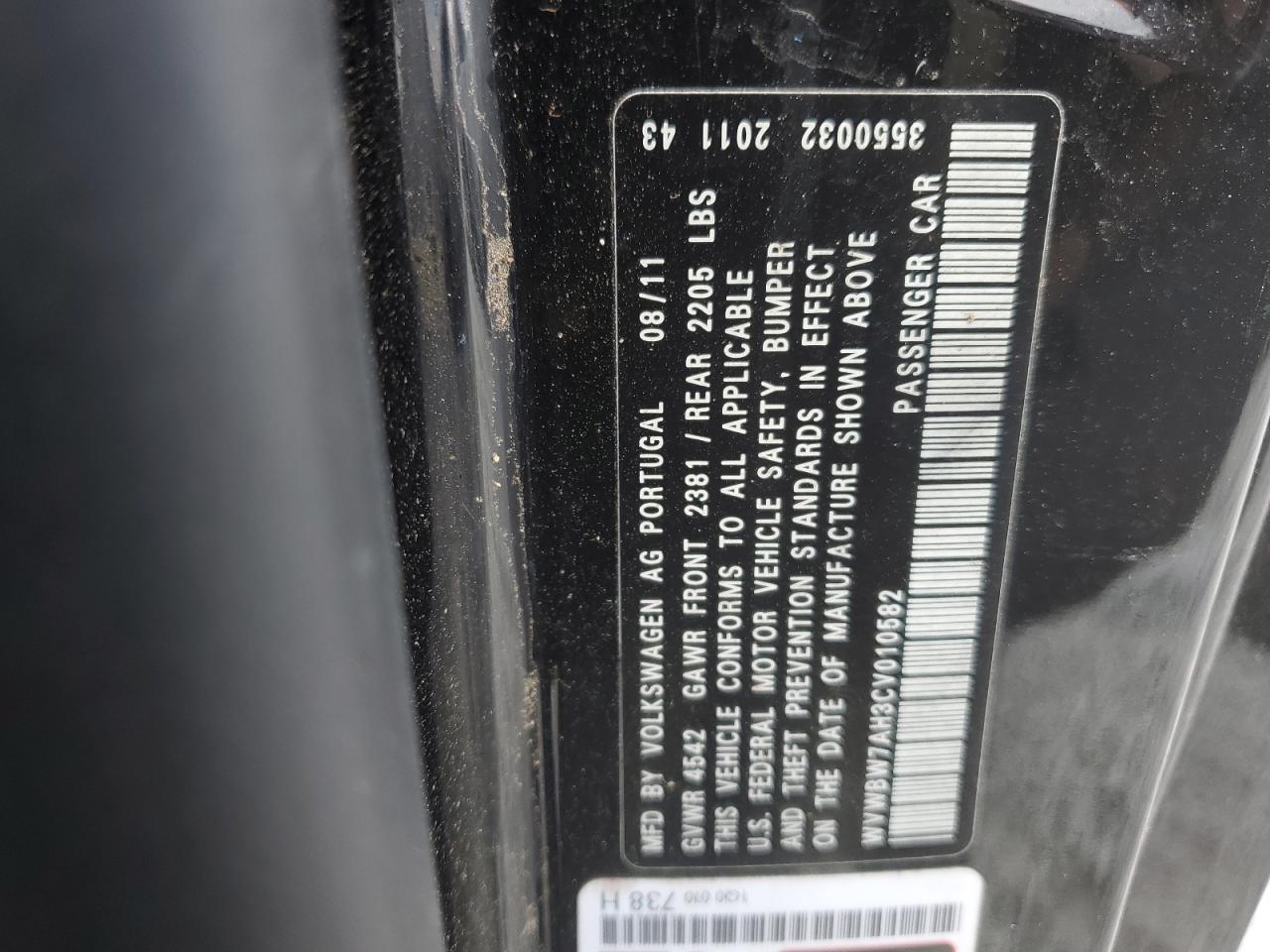 2012 Volkswagen Eos Komfort VIN: WVWBW7AH3CV010582 Lot: 57033134