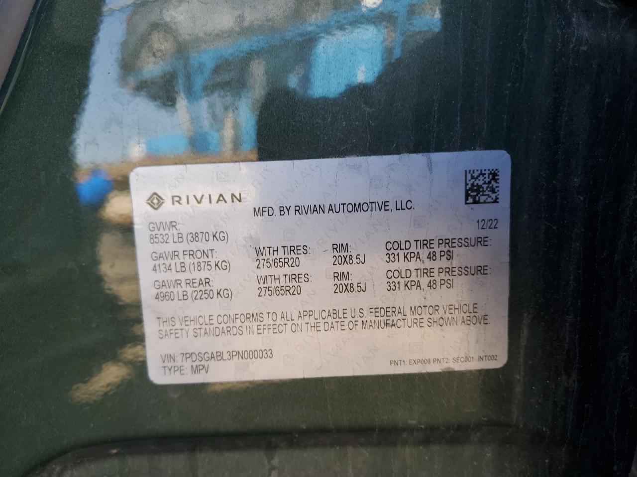 2023 Rivian R1S Launch Edition VIN: 7PDSGABL3PN000033 Lot: 60131444