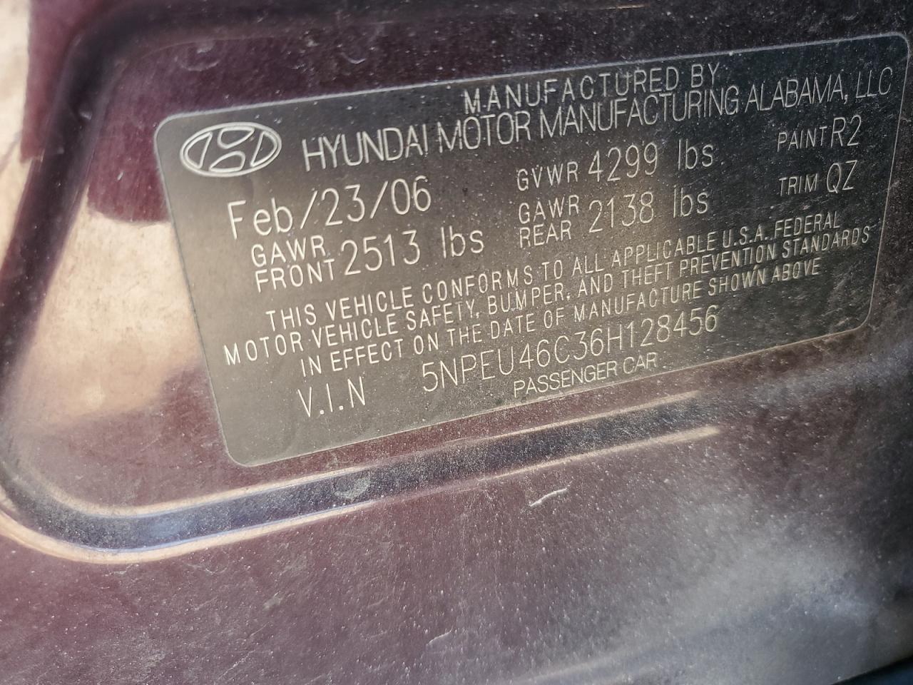 5NPEU46C36H128456 2006 Hyundai Sonata Gls