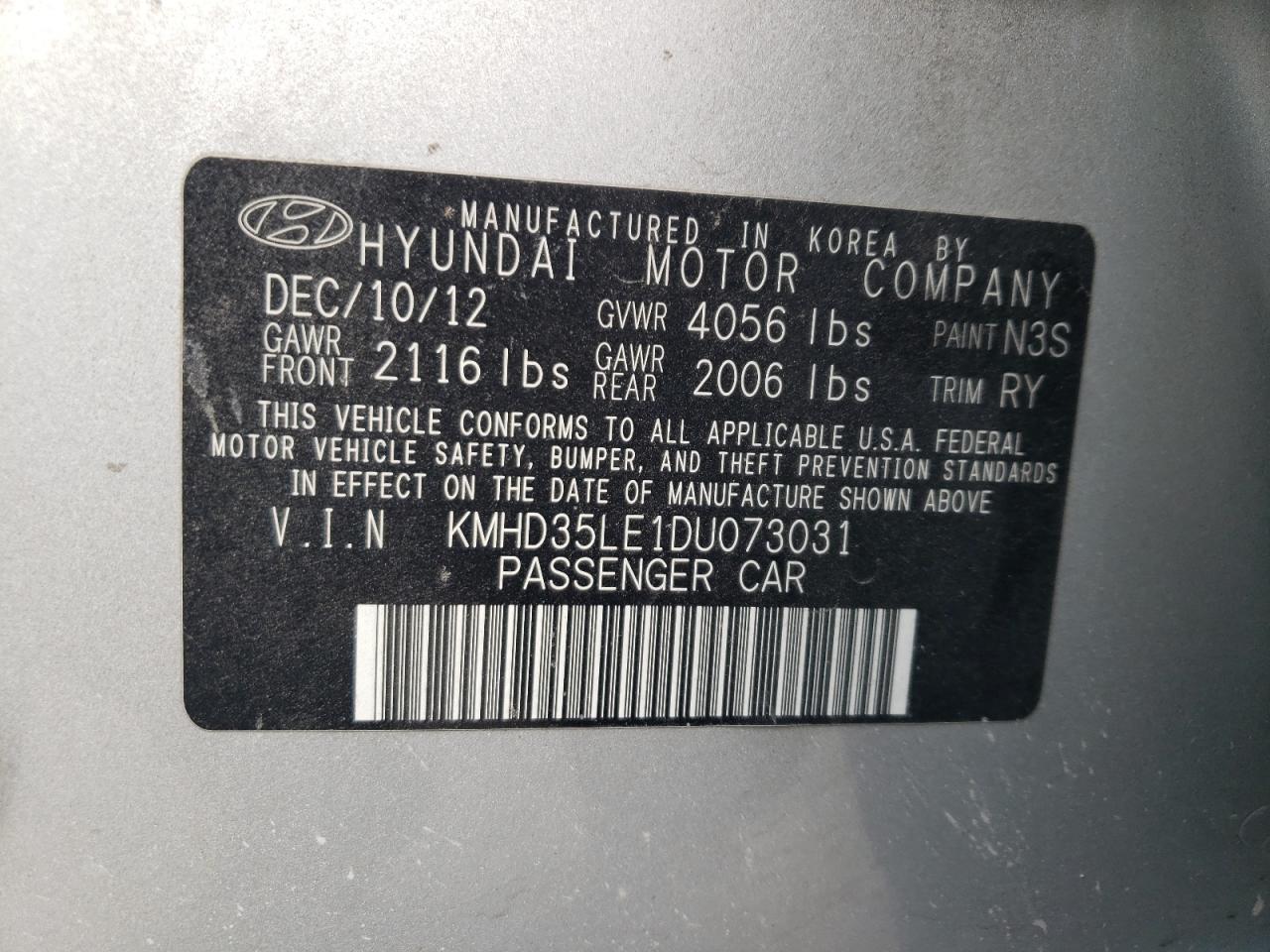 2013 Hyundai Elantra Gt VIN: KMHD35LE1DU073031 Lot: 60855044