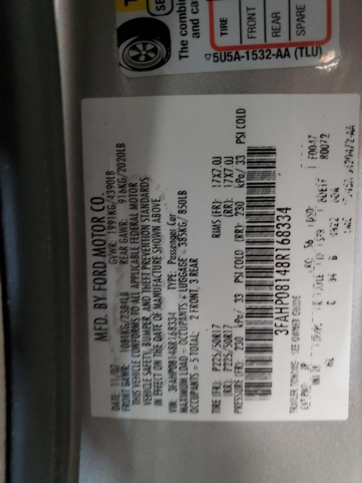 3FAHP08148R168334 2008 Ford Fusion Sel