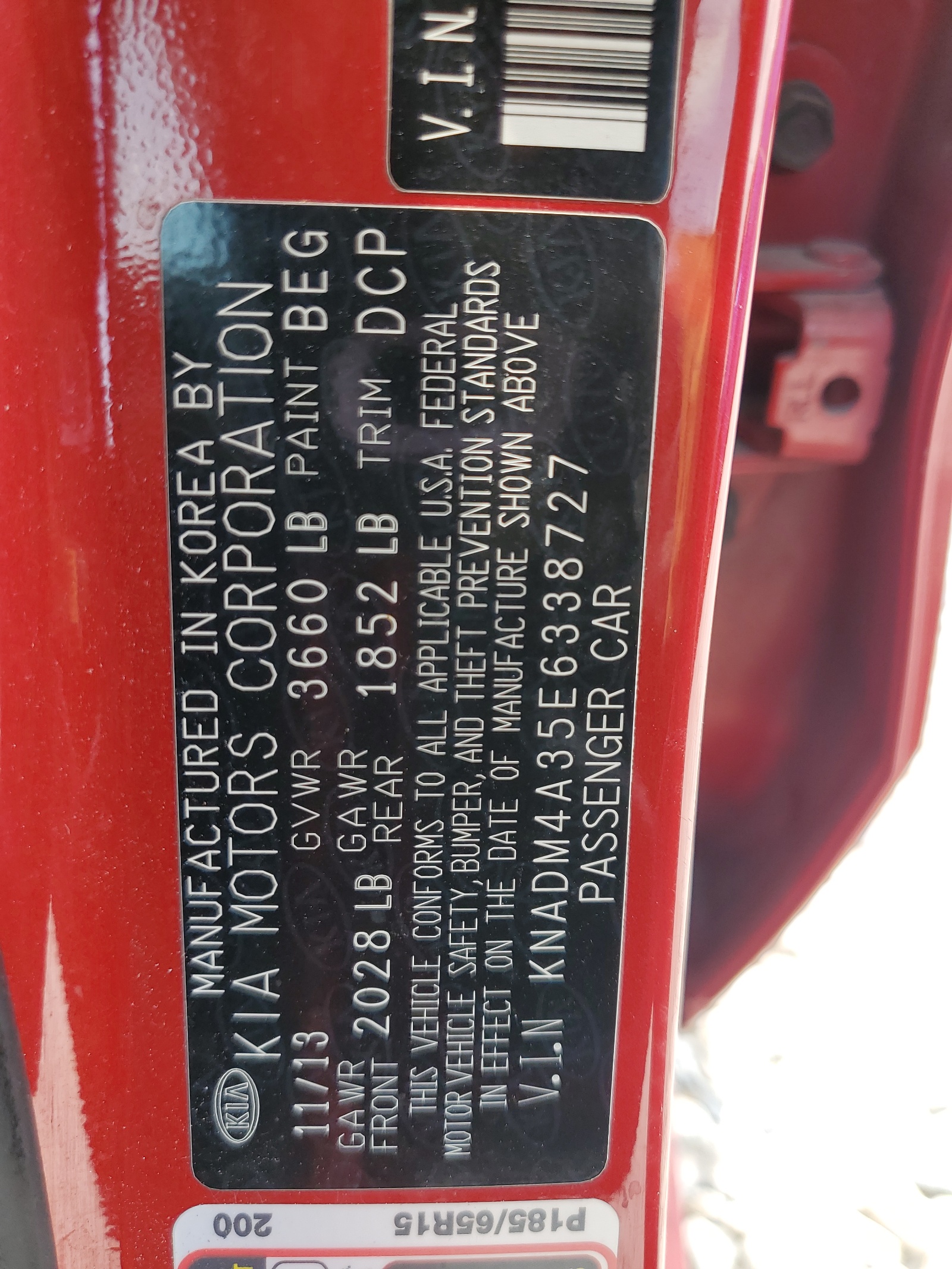 KNADM4A35E6338727 2014 Kia Rio Lx