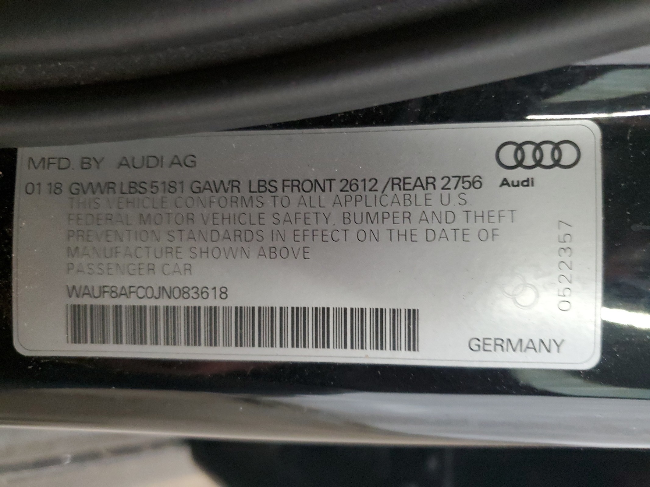 WAUF8AFC0JN083618 2018 Audi A6 Premium