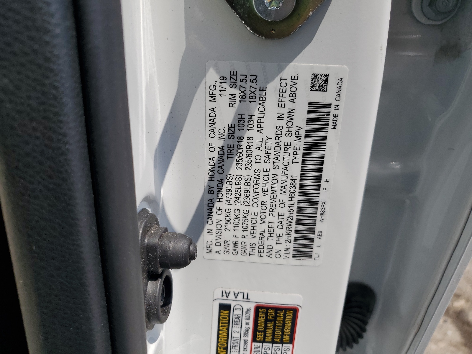 2HKRW2H51LH603841 2020 Honda Cr-V Ex