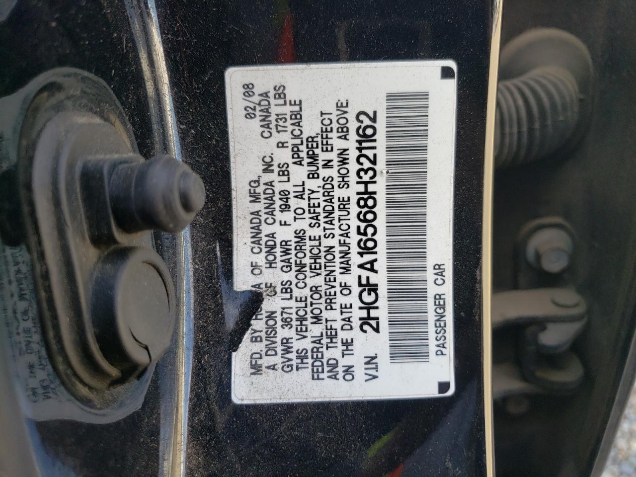 2008 Honda Civic Lx VIN: 2HGFA16568H321162 Lot: 60964254