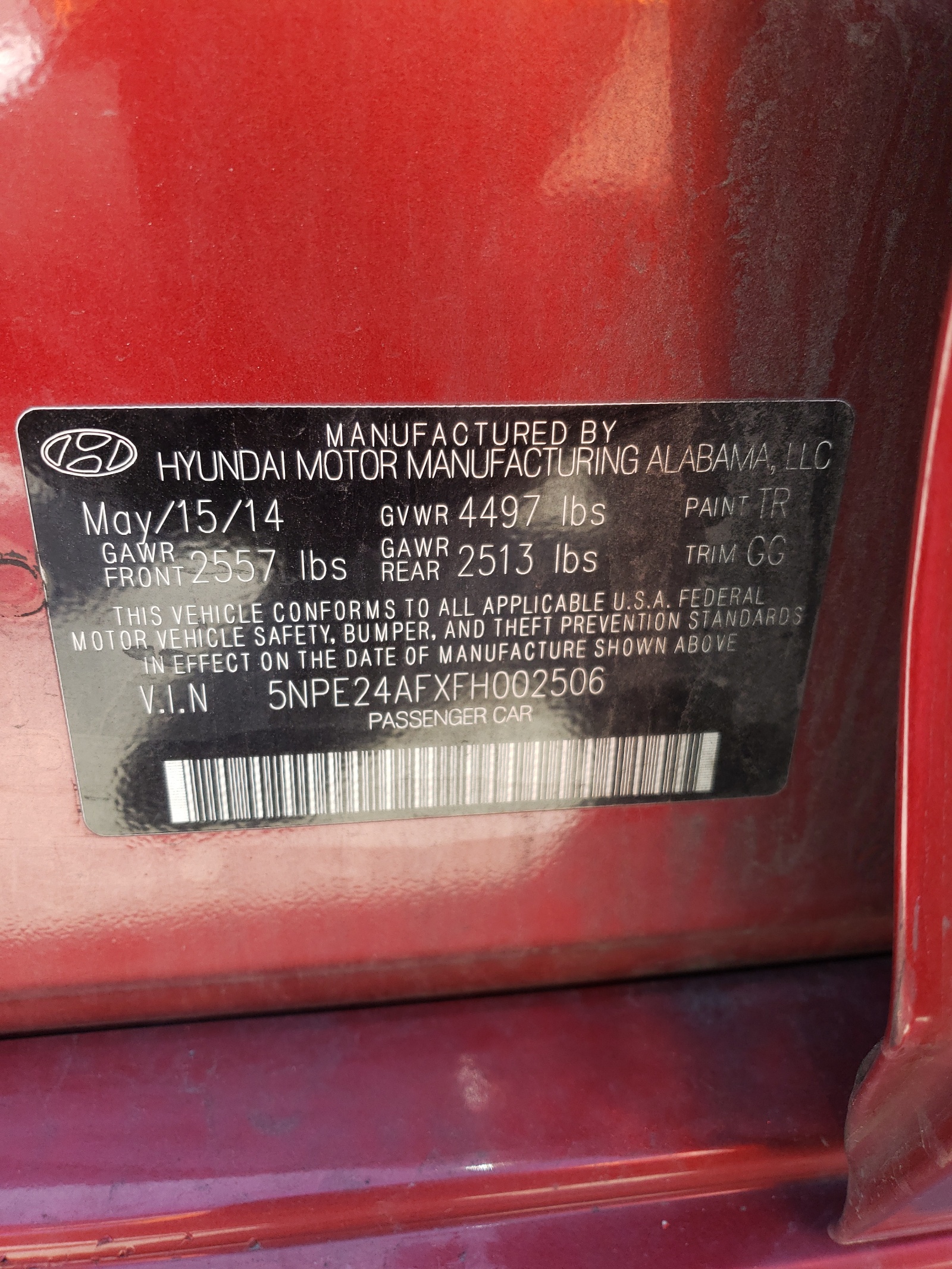 5NPE24AFXFH002506 2015 Hyundai Sonata Se