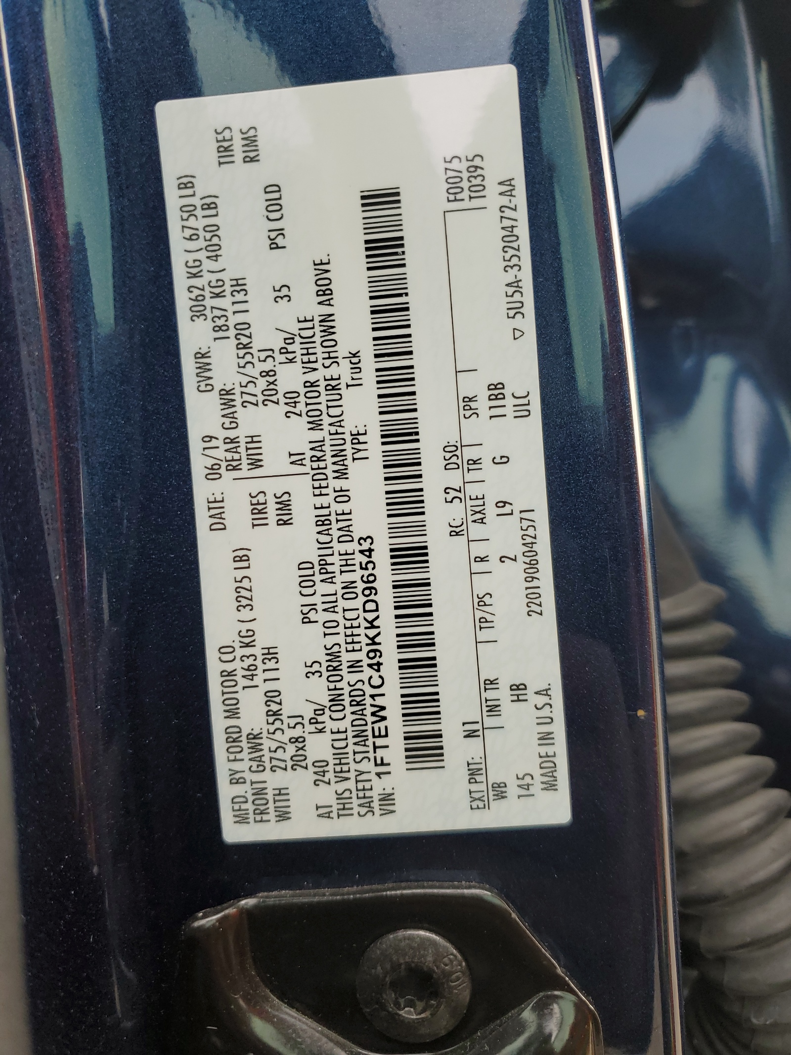 1FTEW1C49KKD96543 2019 Ford F150 Supercrew