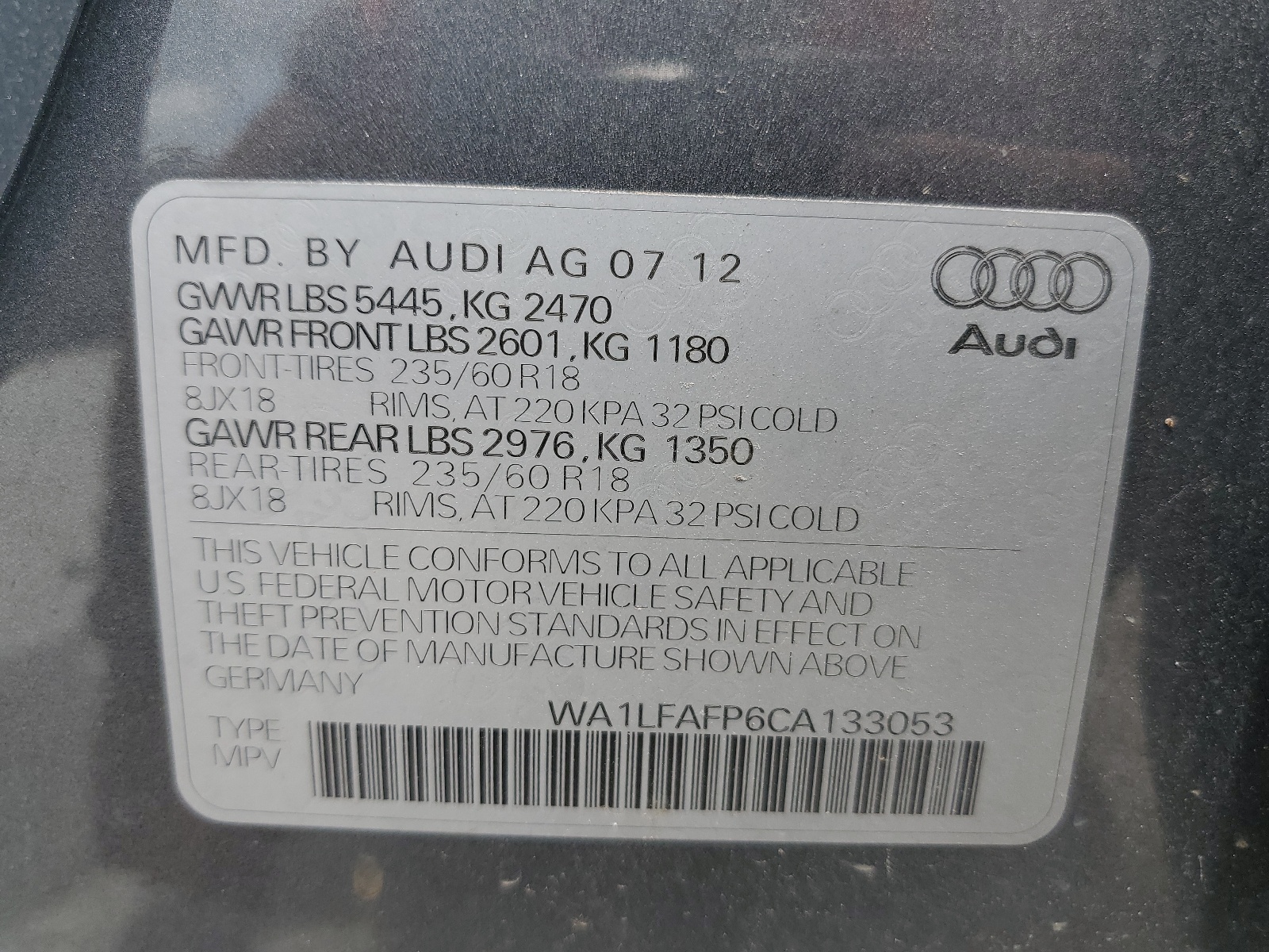 WA1LFAFP6CA133053 2012 Audi Q5 Premium Plus